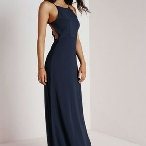 Navy Pascaline High Neck Strappy Maxi Dress